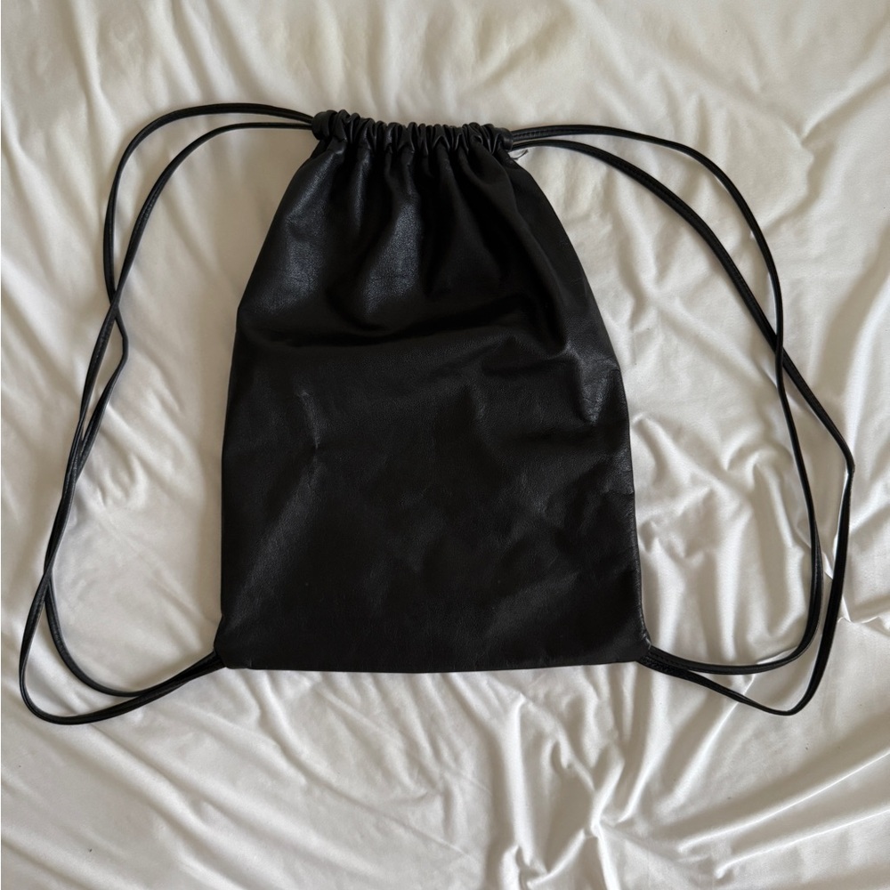 American Apparel Black leather drawstring backpack